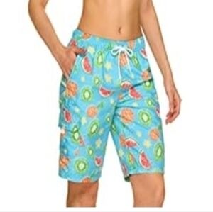 Tropical Blue Fruit Print Women's Swim Shorts UPF 50+